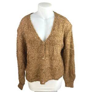 NEW Cider Women's Brown Teddy Fuzzy Button Down Cardigan Sweater Top Size 3XL